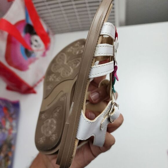 Girls Andrea White & Colorful Flower Floral Sandals Size 10 - Picture 5 of 12